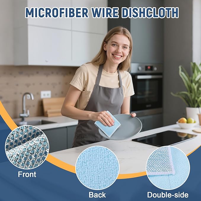 Double Side Non Scratch Wire Dishcloth 15pcs-Multipurpose Wire Dishwashing Rags Wire Mesh Cleaning Cloth,Kitchen Towels and Dishcloths Sets Microfiber Cloth for Cleaning Pans Sinks & Cookware