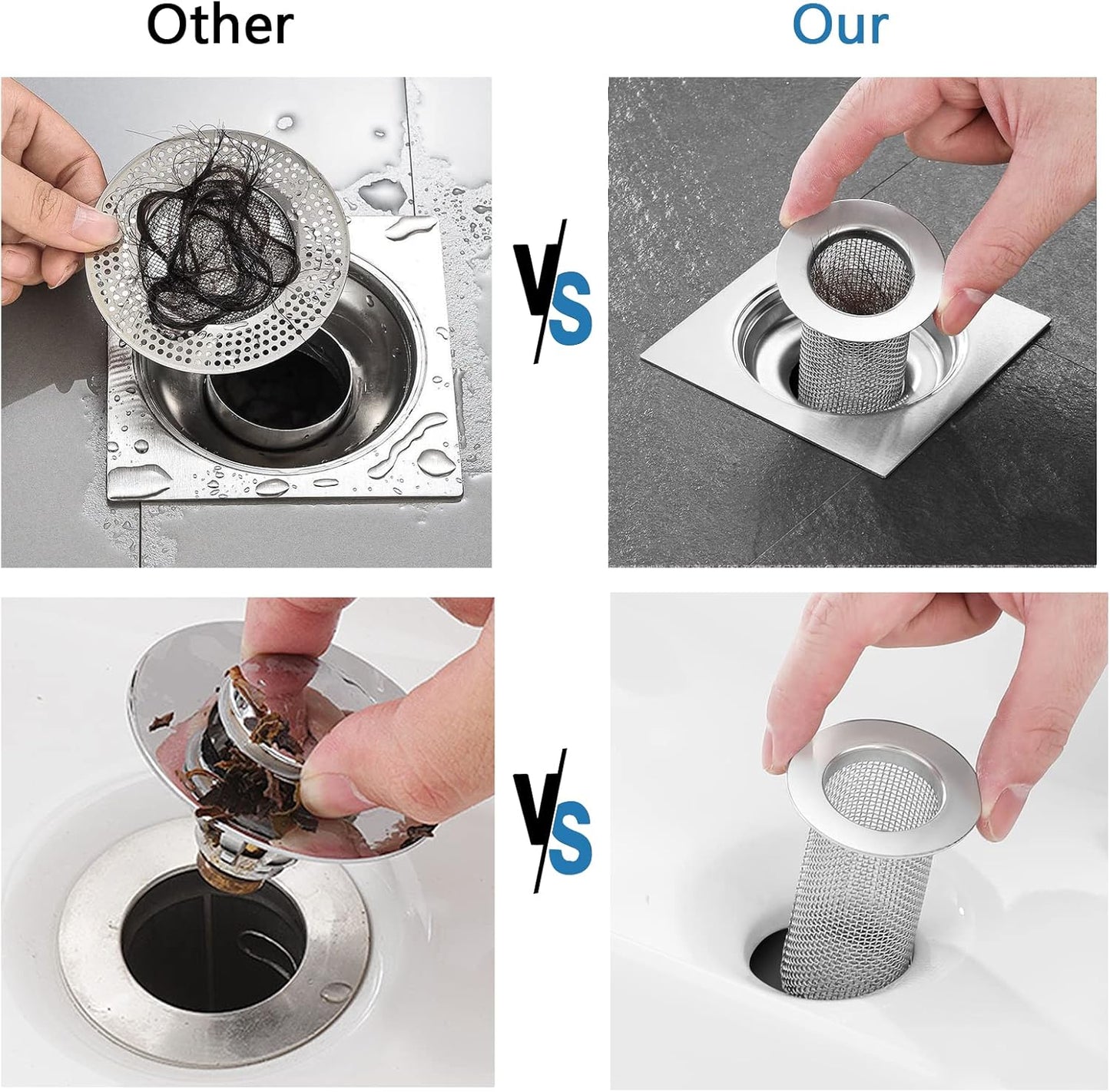 Resdenio Bathroom Sink Drain Strainer Stainless Steel, 2 Pack Floor Drain Filter Mesh Basket Filter Hair Trap Anti-Clog Slag Strainer - Large Wide Rim 2.16" Diameter