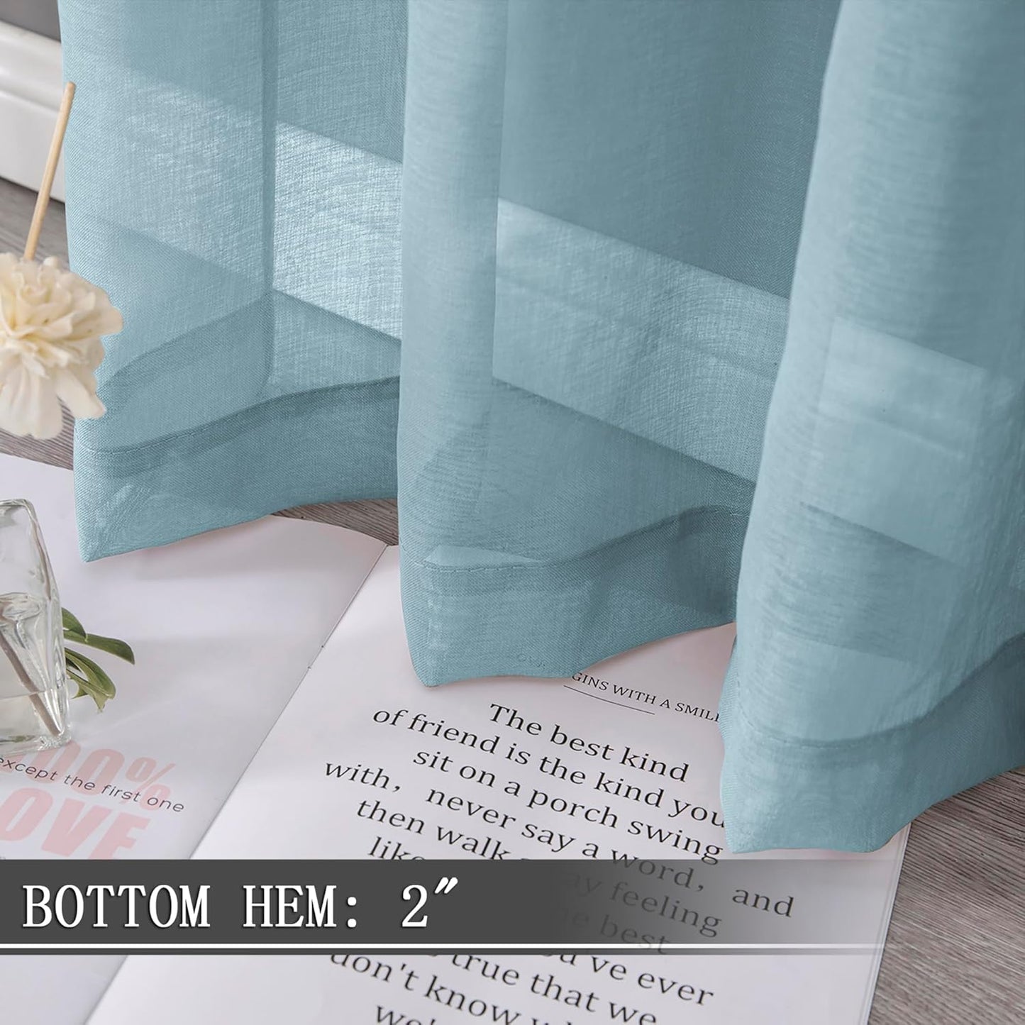 Tollpiz Sheer Curtains Living Room Linen Textured Curtain Sheers Light Filtering Voile Rod Pocket Curtains for Bedroom, 38 x 63 inches Long, Dusty Blue, Set of 2 Panels