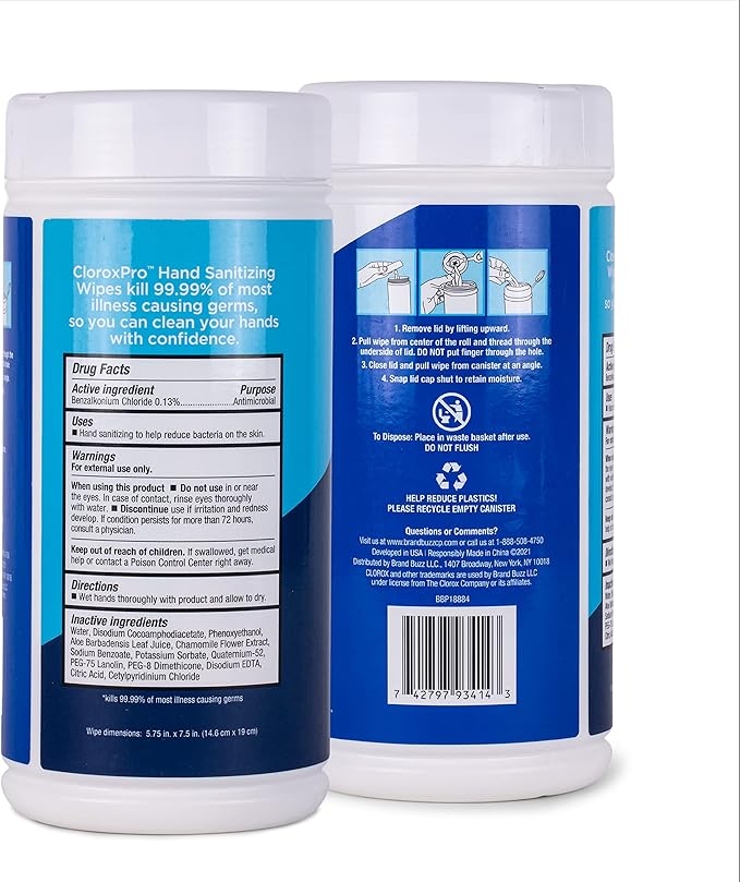 Clorox Pro Alcohol Free Hand Sanitizer Wipes with BZK - Gentle Hand Sanitizing Wipes for Hands in Bulk Canister - Disinfecting Sanitizer Solution for School Supplies & Office Use, 100 Count