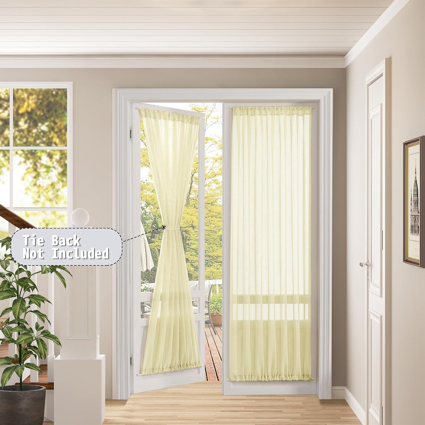 Tollpiz Sheer Door Curtains Closet Linen Textured Curtain Sheers Doorway Light Filtering Voile Patio Door Rod Pocket Curtains French Door, 54 x 80 inches Long, Transparent Yellow, Set of 1 Panel