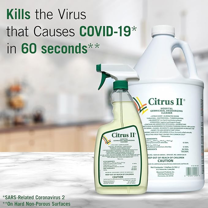 Citrus II Hospital Germicidal Deodorizing Cleaner - Fresh Citrus Scent - 1 Gallon - Refill - Disinfecting Cleaner for Home, Hospital and Office Areas
