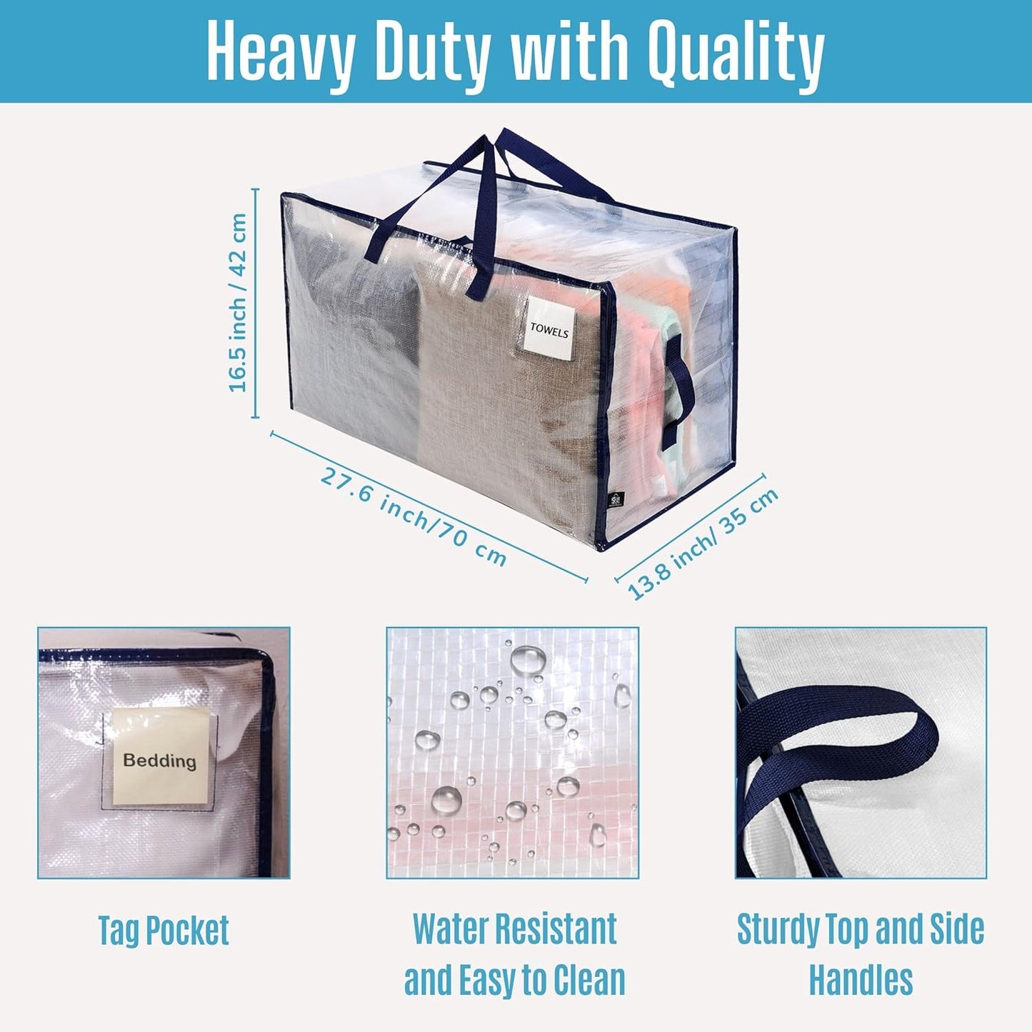 VENO 6 Pack Moving and Storage Bags, Heavy Duty, Alternative to Moving Boxes, Large Packing Totes Supplies for College Dorm Room with Zipper for Clothes, Wide Open Design (Clear, 6 Pack)