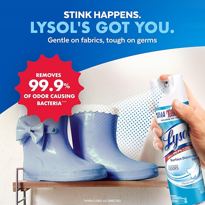 Lysol Disinfectant Spray, Household Essential Cleaning Supplies, Multi-Purpose Room Spray, Antibacterial and Sanitizer Spray, Upholstery Deodorizer, Home and Bathroom,Crisp Linen,12.5 fl oz(pack of 1)