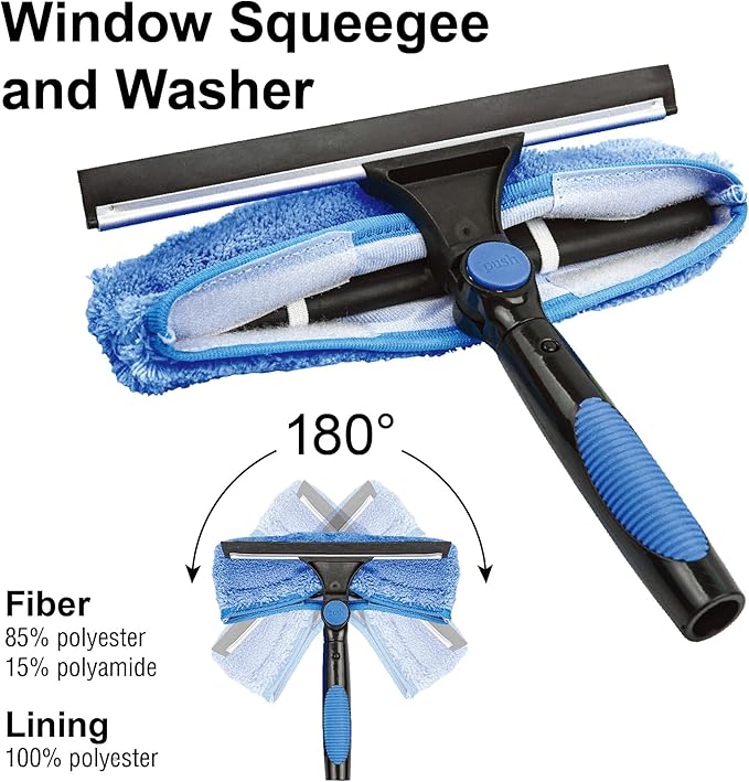 Vaughan 5 Piece Home Cleaning Kit with 24 Foot Telescoping Extension Pole, Window Squeegee and Washer, High Ceiling Fan Duster, Cobweb Duster 050231ECE
