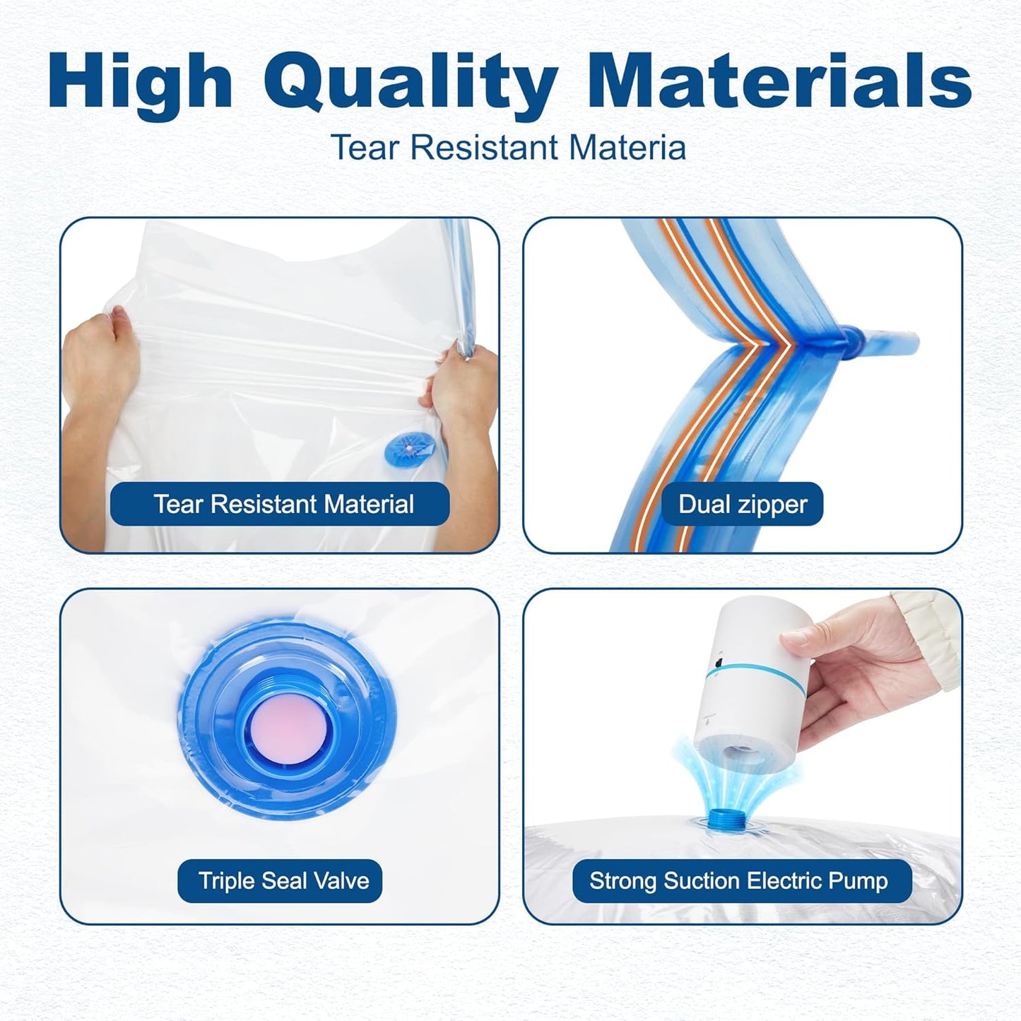 HOUSE DAY 18 Pack Vacuum Storage Bags with Electric Pump, Valve, Space Saver Vacuum Seal Bags for Clothing, Comforters, and Travel Essentials 3 Jumbo,3 Large,3 Medium,3 Small/3 Small,3 XS Roll Up Bag