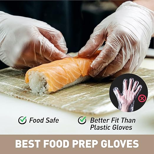OKIAAS Disposable Gloves XL, Bulk of 1000 Pcs|Latex and Powder-Free Clear Vinyl Gloves for Household, Food Handling, Lab Work and more, 10 Dispenser Boxes
