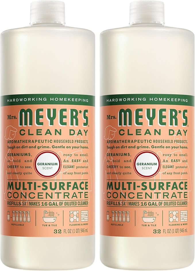 MRS. MEYER'S CLEAN DAY Multi-Surface Everyday Concentrate, Geranium Scent, 32 Fl Oz Bottle - 2 Pack
