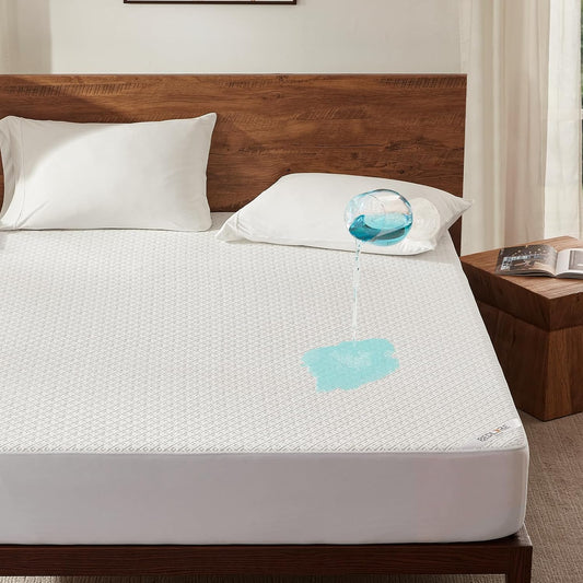 BEDLORE Full Size Mattress Protector, Waterproof Noiseless Mattress Cover with Stretchable Pockets for 6-15 inches Mattress, Soft Breathable Mattress Pad for College Dorm (White)