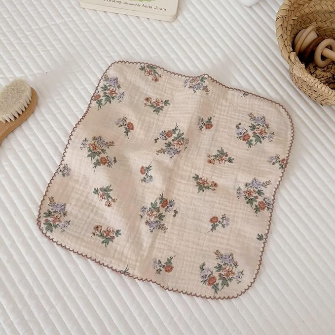 BuLuTu 100% Muslin Cotton Kitchen Towels Set - Pack of 4, 11x11 Inches, Soft, Absorbent, No Shrink Kitchen Towels for Quick Wipe Dishcloths Vintage Floral Print Tea Towels Cleaning Rags