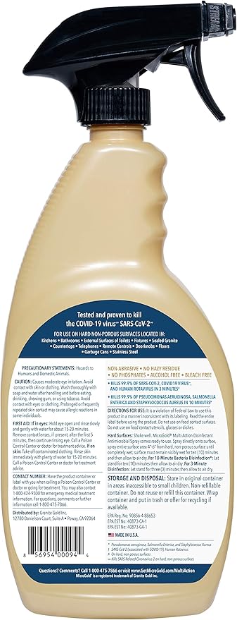 MicroGold Multi-Action Disinfectant Antimicrobial Spray Tested and Proven Effective to Kill the COVID-19 Virus, Kills 99.9% of Viruses and Bacteria, 24 Fluid Ounces, 3 Pack