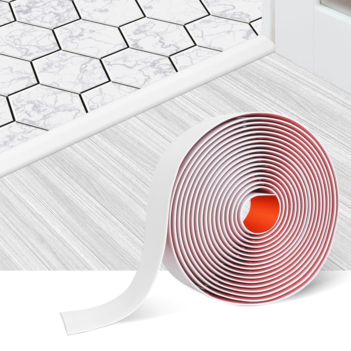 Floor Transition Strip Self Adhesive Floor Cover Strips Laminate 3" Wide Vinyl Flat Divider Transitions (7.5cm, 10Ft, White)