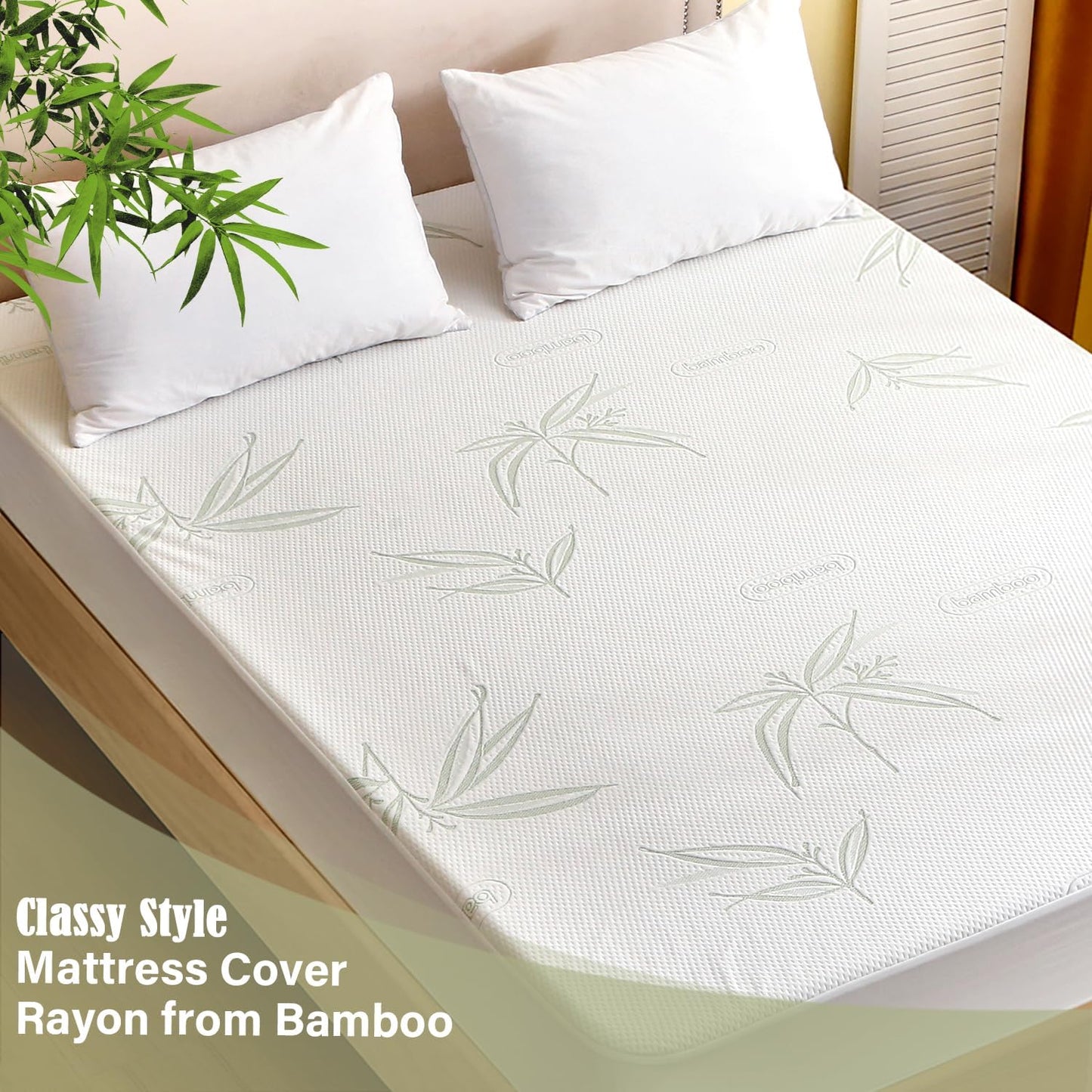 King Mattress Protector Waterproof Mattress Pad Washable Bamboo Rayon Mattress Cover Breathable Noiseless Bed Protector 5" - 21'' Elastic Fitted Deep Pocket