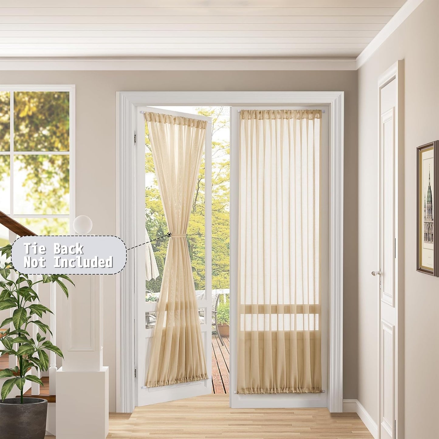 Tollpiz Sheer Door Curtains Closet Linen Textured Curtain Sheers Doorway Light Filtering Voile Patio Glass Door Rod Pocket Curtains French Door, 54 x 80 inches Long, Beige, Set of 1 Panel
