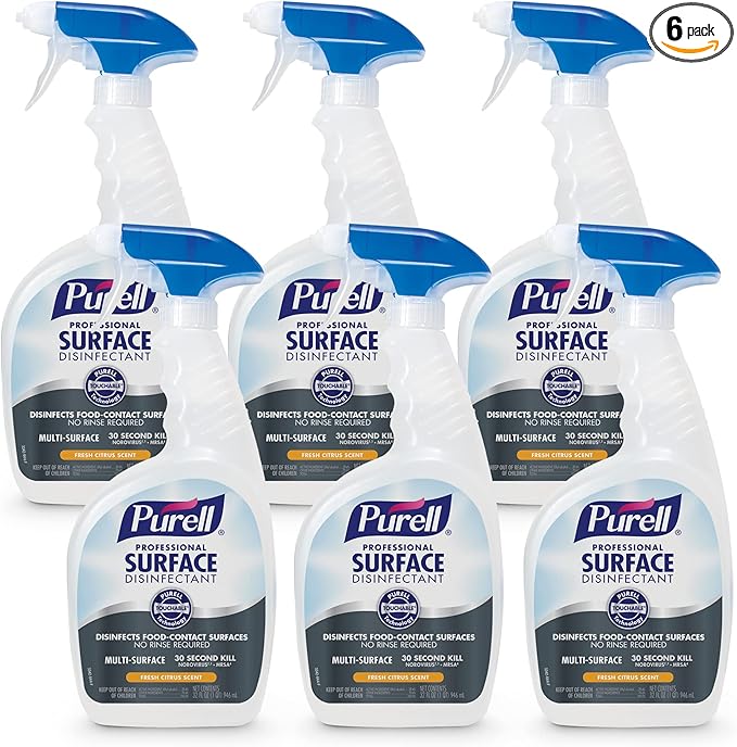 PURELL Professional Surface Disinfectant Spray, Citrus Scent, 32 fl oz Capped Bottle with Spray Trigger in Pack (Pack of 6) - 3342-06