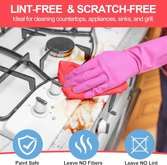 HOMERHYME Microfiber Cleaning Cloth, 52 Pack Cleaning Rags,12" X 11" Lint Free Dish Towels Wash Cloths, Reusable Microfiber Towels for Home and Kitchen Bathroom Apartment Cleaning Supplies, Assorted