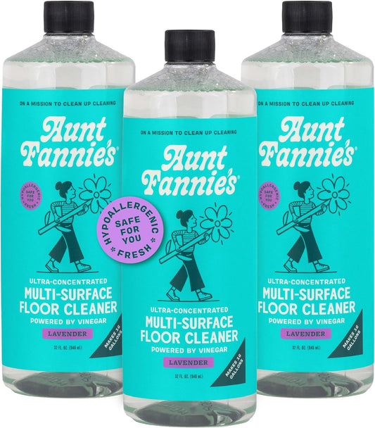 Aunt Fannie's Ultra Concentrated Floor Cleaner Vinegar Wash, Multi-Surface Solution For Mopping, Makes 16 Gallons, Lavender Scent, 32 oz. (Pack of 3)
