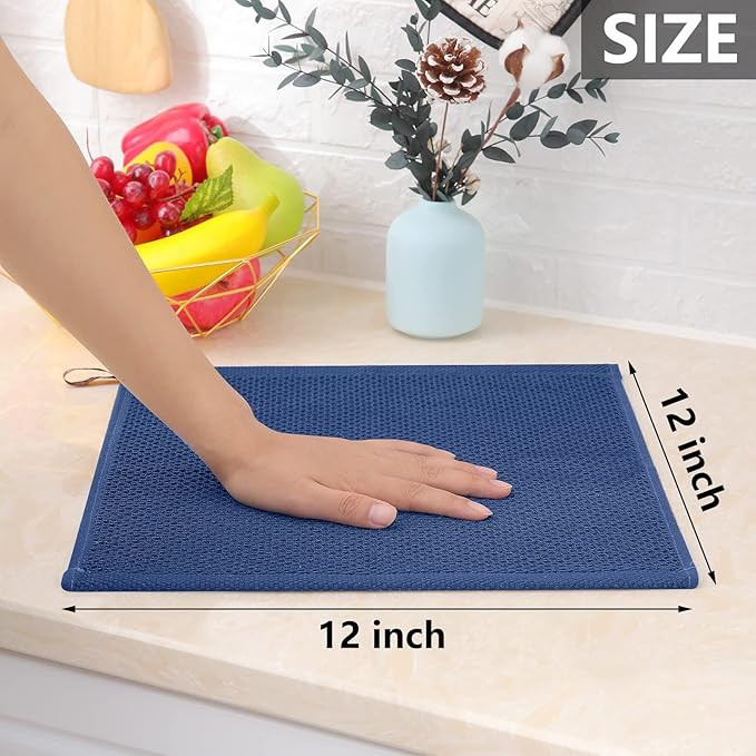 Homaxy 100% Cotton Waffle Weave Kitchen Dish Cloths, 4-Pack Ultra Soft Absorbent Dish Towels, Quick Drying Dish Rags, 12 x 12 Inches, Navy Blue