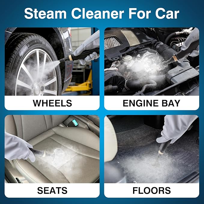 Steam Cleaner for Home & Car Detailing, 2500W High Pressure Portable Steamer with 6-Level Adjustable Steam, 15s Heat-Up, 9.8ft Long Hose, ANSI Z87.1 Goggles, 17-Pcs Kit for Tile, Grout, Hardwood