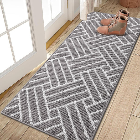 OLANLY Runner Indoor Door Mat, 47x23 Inch, Dirt Resistant and Absorbent, Non-Slip Rubber Backing Floor Mats, Easy Clean Low-Profile Doormat for Entryway, Front Door, and Inside Entrance, Grey