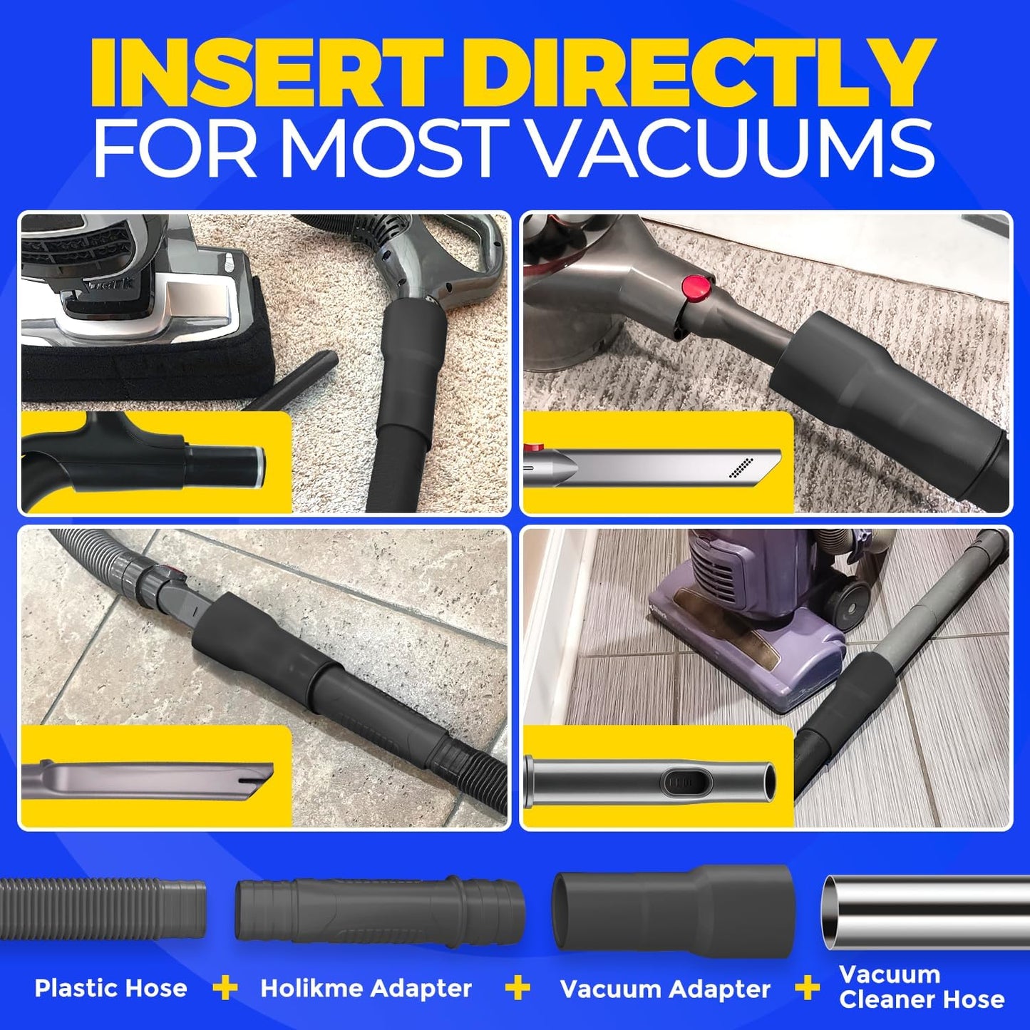 Holikme 2 Pieces Dryer Vent Cleaner Kit, Dryer Lint Vacuum Attachment and Flexible Dryer Lint Brush, Dryer Vent Vacuum Hose Attachment,Black