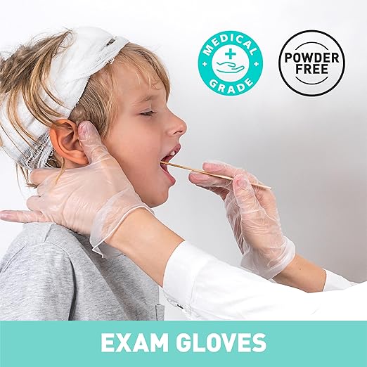 OKIAAS Disposable Gloves M, Bulk of 1000 Pcs|Latex and Powder-Free Clear Vinyl Gloves for Household, Food Handling, Lab Work and more, 10 Dispenser Boxes