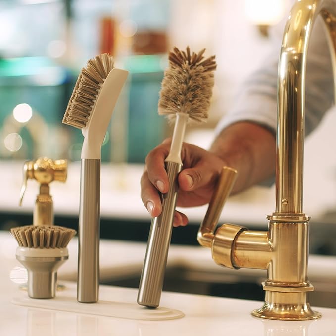 Ionic Brush Set, Magnetized to Stand Upright, Stainless Steel with Replaceable Heads, Silver