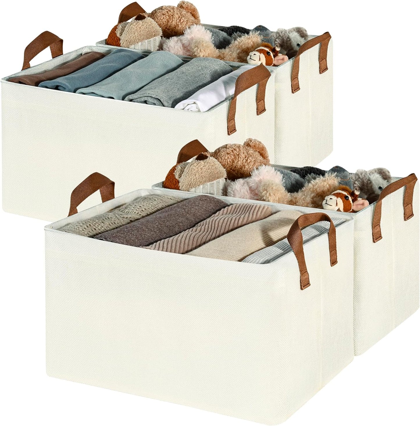 GRANNY SAYS Closet Storage Baskets, Collapsible Fabric Storage Bins with Metal Frame, Clothes Organizer Bins, Large Baskets for Shelves, Ivory, 4-Pack
