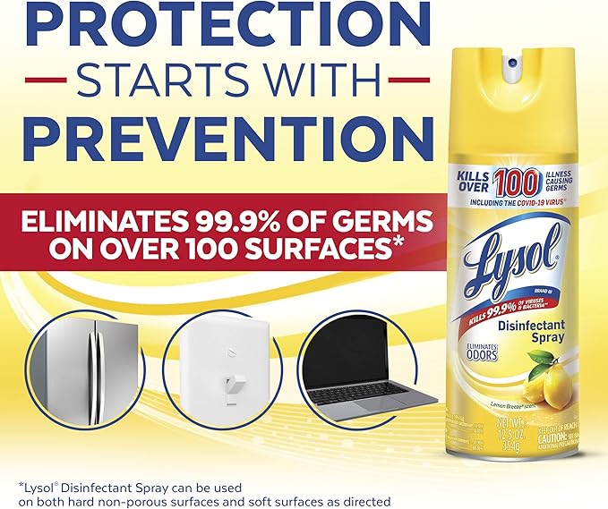 Lysol Disinfectant Spray, Sanitizing and Antibacterial Spray, For Disinfecting and Deodorizing, Lemon Breeze, 12.5oz