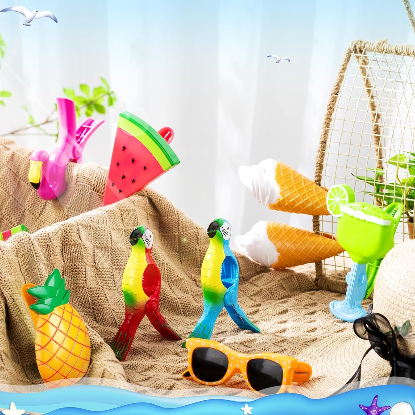 Rtteri 16 Pcs Beach Towel Clips for Beach Chairs Cute Towel Holder Cruise Clothes Pins for Lounge Chair Patio Pool, Assorted Style(Classic)