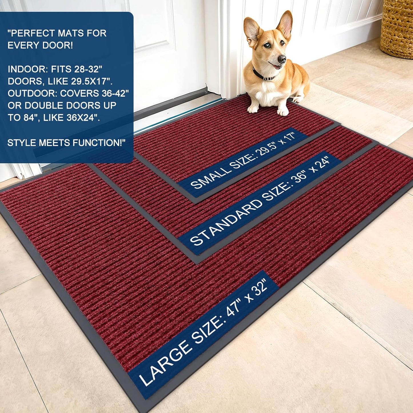 OLANLY Front Door Mat Indoor Outdoor Entrance, Waterproof Heavy Duty Doormat, Fade Resistant, Low Profile, Easy Clean Patio Porch Welcome Floor Mats for Entry, 47x24, Wine Red