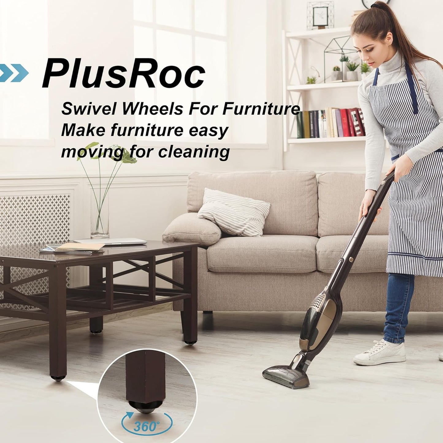 PlusRoc 8 Pack Anti-Rust Wheels Stainless Steel Self Adhesive Caster Wheels for Mop Bucket, Kitchen Appliance Rollers Sliders, Load Capacity 28LBS Per Wheel for Furniture