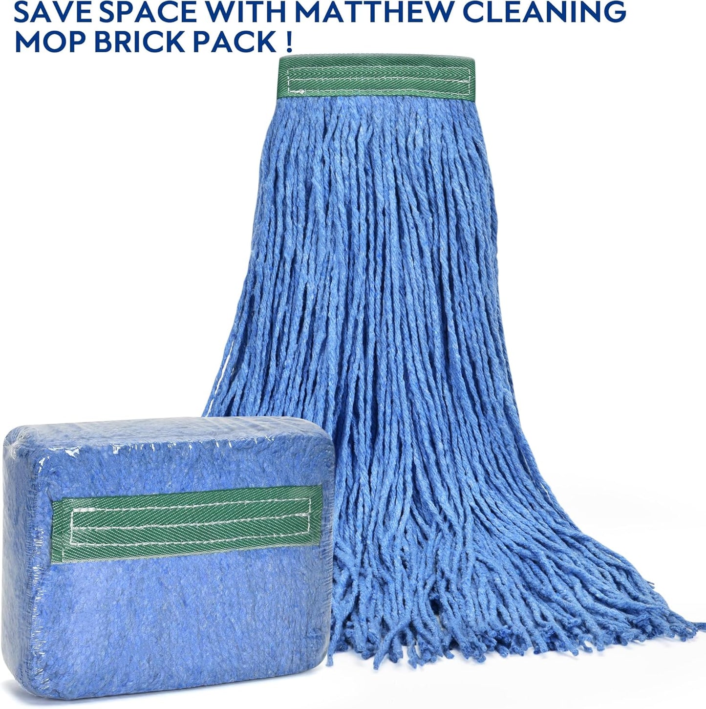 Matthew Cleaning 24oz 6Pack Cotton Floor Mop,Cotton Looped-Open String Heavy Duty String Refills, Universal Headband Blend Refill,Mop Head Replacement for Home, Industrial and Commercial Use(Blue)