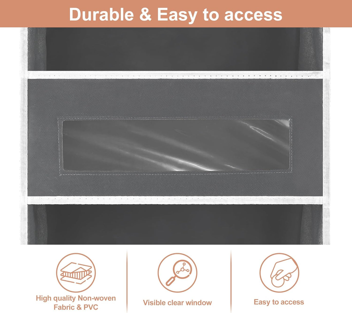 2 Packs 5-Tier Over The Door Organizer with 10 Side Mesh Pockets, 48 lbs Load Capacity, 3 Hooks Design, Hanging Organizer with Clear Windows for Bathroom, Bedroom, Nursery, Kitchen-Grey