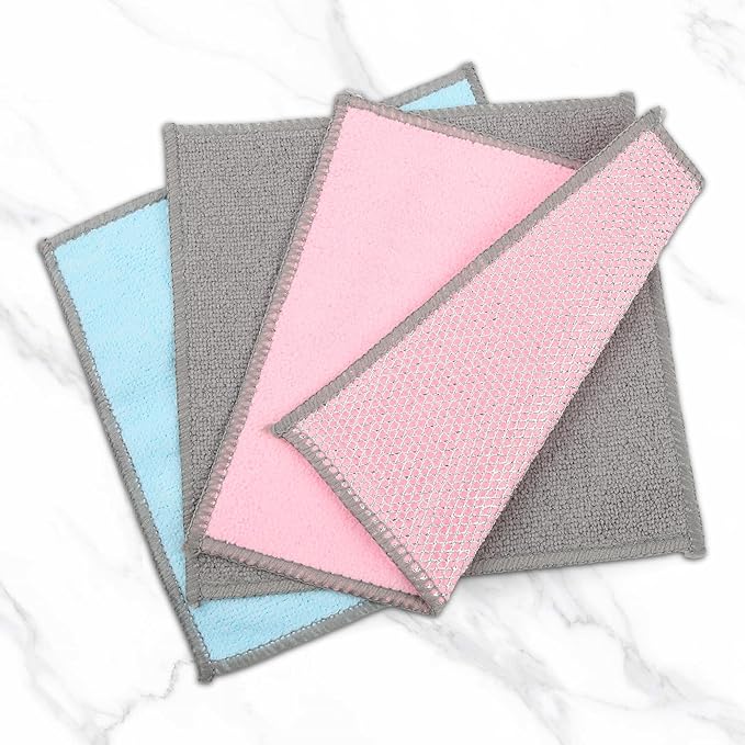 12Pack Upgrade Multipurpose Wire Dishwashing Rags, Double-Side Non Scratch Wire Dishcloth, for Wet and Dry Use, Reusable Metal Scrubbing Microfiber Clean Cloths for Home/Kitchen/Stove（Grey）
