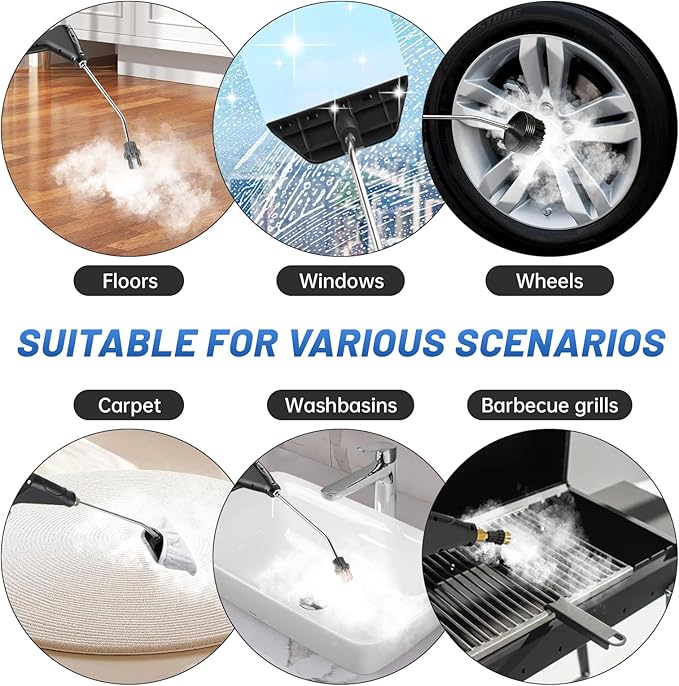 Pressurized Handheld Steam Cleaner, Portable Steamer for Cleaning with 1.2L Large Tank, 15s Fast Heat-Up, 6-Level Adjustable, Powerful Steam Cleaner for Home, Car, Kitchen, Tile, Grout(White)