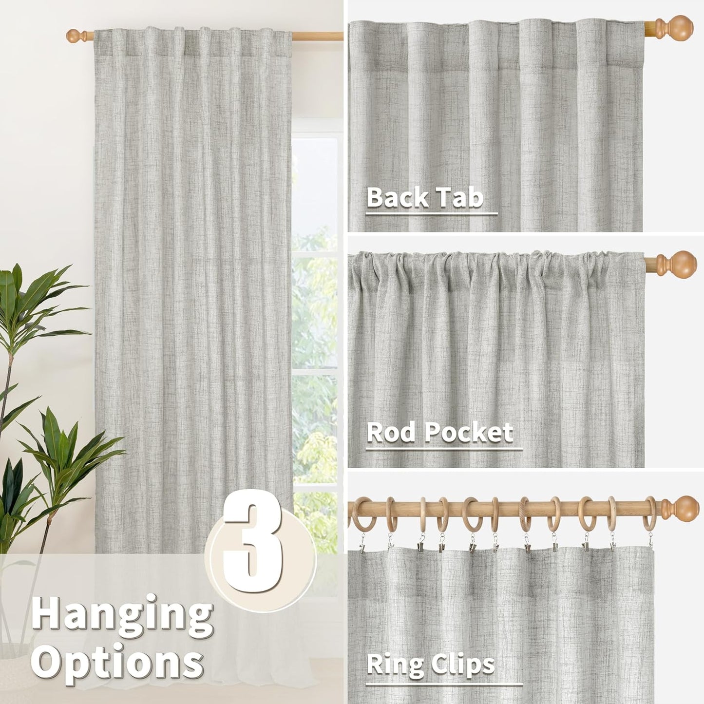 YoungsTex Light Grey Linen Curtains 63 Inch Length for Living Room, Rod Pocket Light Filtering Burlap Textured Drapes Back Tab for Bedroom Office Short Window Rustic, 2 Panels, 42 X 63 Inch