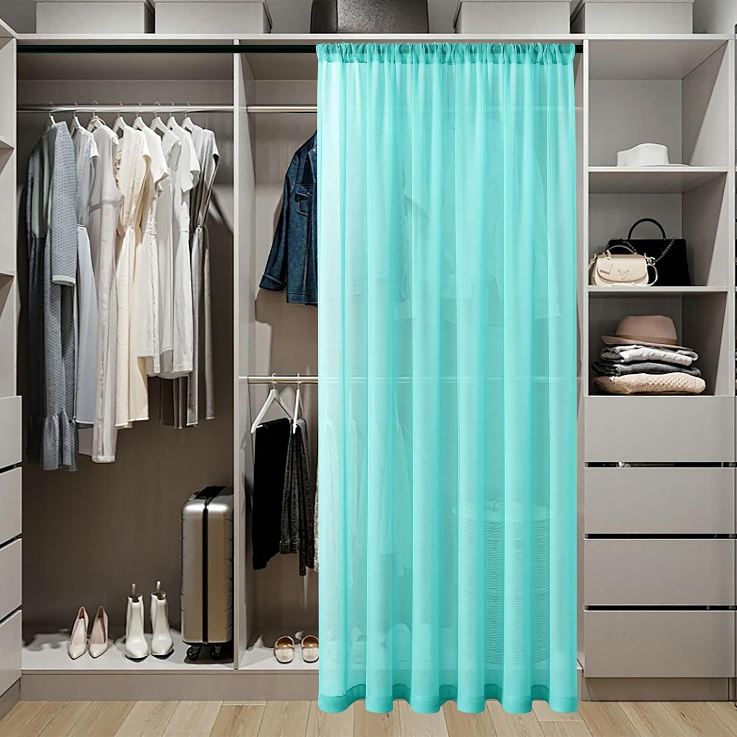 Tollpiz Small Sheer Door Curtain Closet Linen Textured Curtain Sheers Doorway Light Filtering Voile French Door Rod Pocket Curtains Patio Door, 25 x 40 inches Long, Aqua Blue, Set of 1 Panel