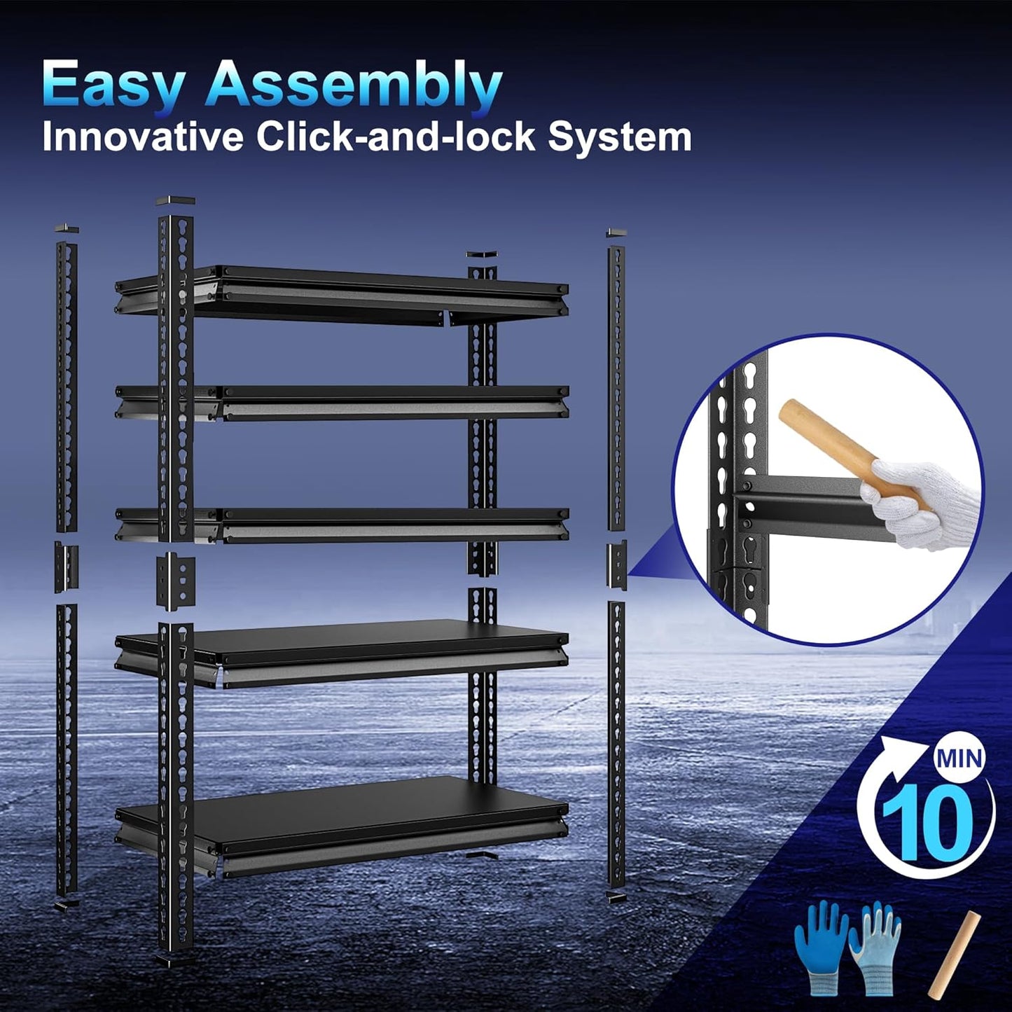 Adjustable Garage Storage Shelves, 40''W Garage Shelving Heavy Duty Loads 2200LBS, Metal Industrial Utility Shelf for Warehouse, Kitchen, Laundry Room,40" W x 18" D x 78" H,Black