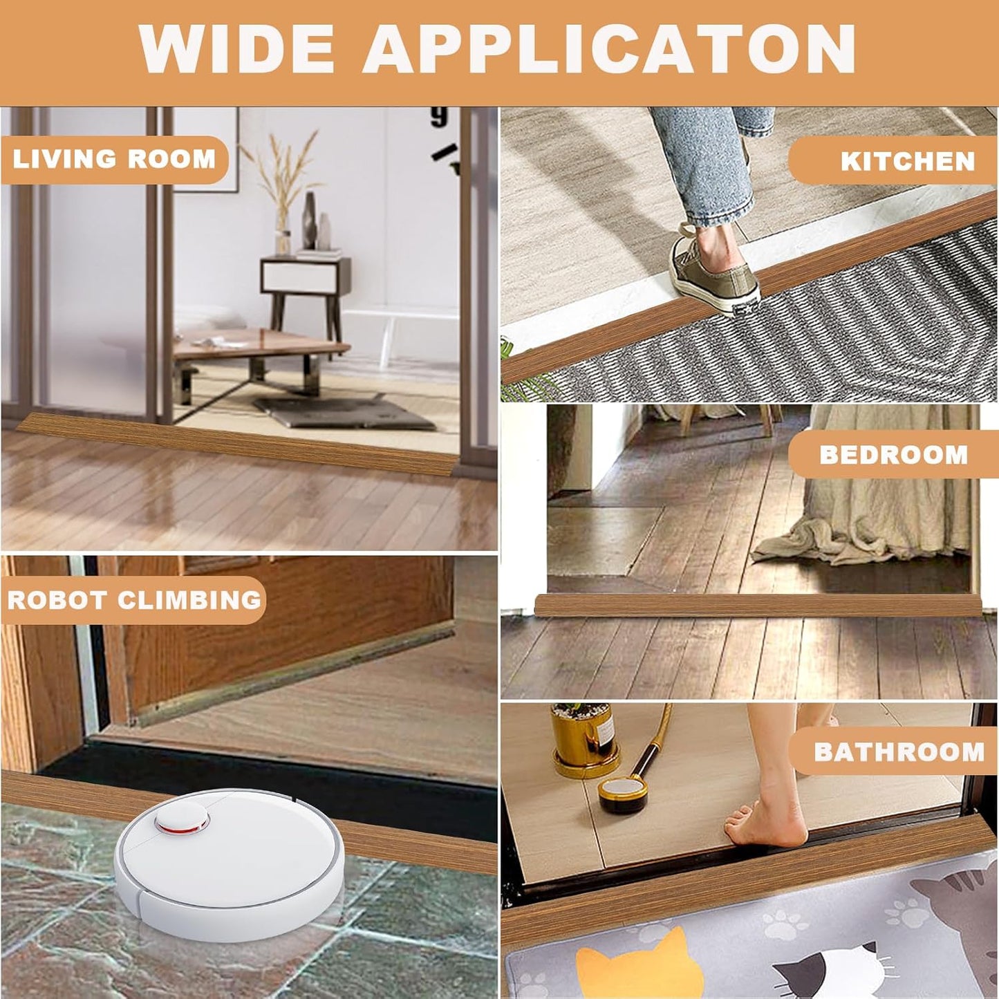 Vinyl Door Threshold Flooring Transition Strip Self Adhesive Carpet Edging Strip for Laminate Doorway Edge Threshold from 3/5" to 4/5" (Light Brown Wood Grain, 6.6 Ft)