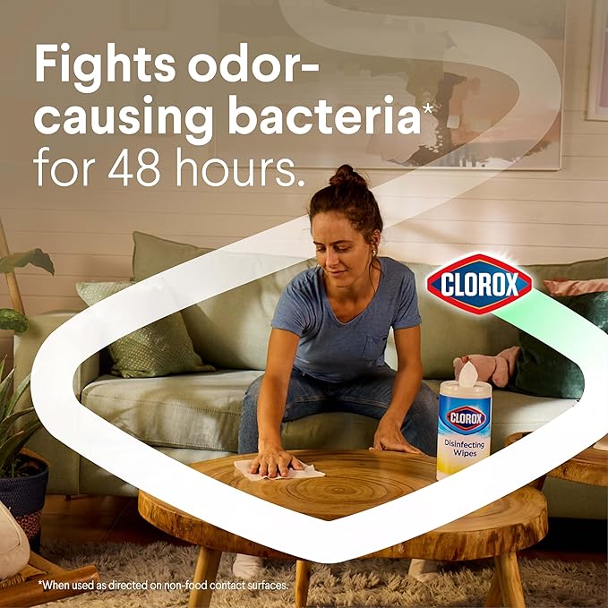 Clorox Disinfecting Cleaning Wipes, Bleach Free, Crisp Lemon, 75 Count, Pack of 6 (Pack May Vary)