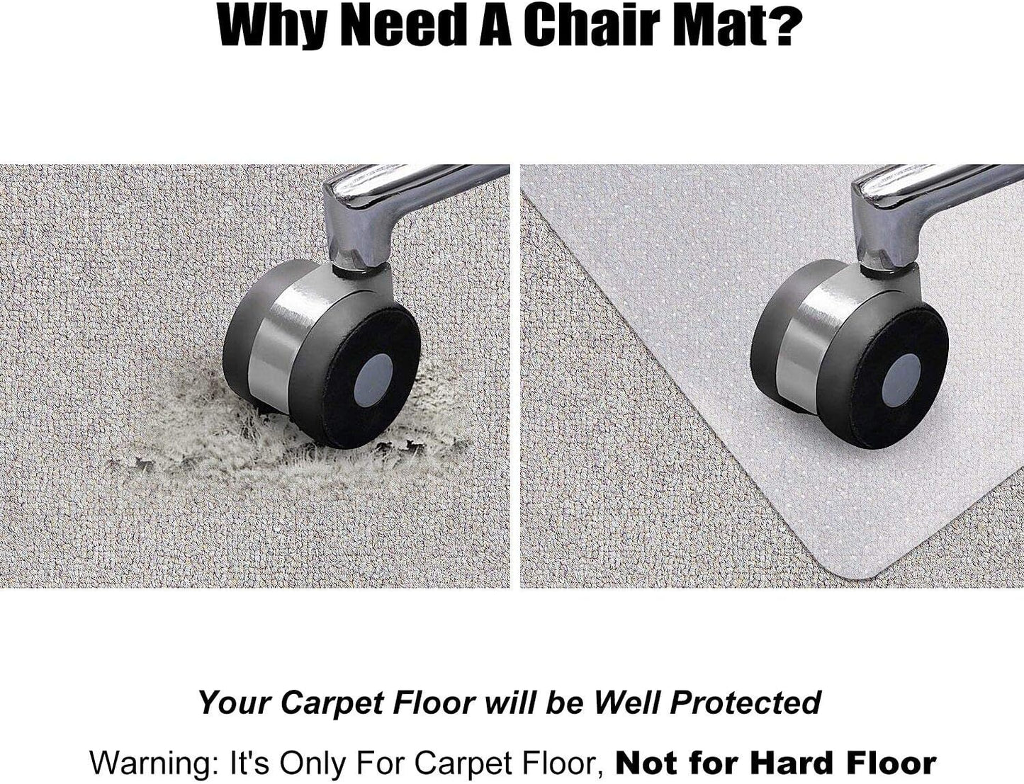 Kuyal Desk Chair Mat for Carpet, 51'' x 63'' Rectangle Transparent Mats for Chairs Good for Desks, Office and Home, Easy Glide, Protects Floors for Low and No Pile Carpeted Floors