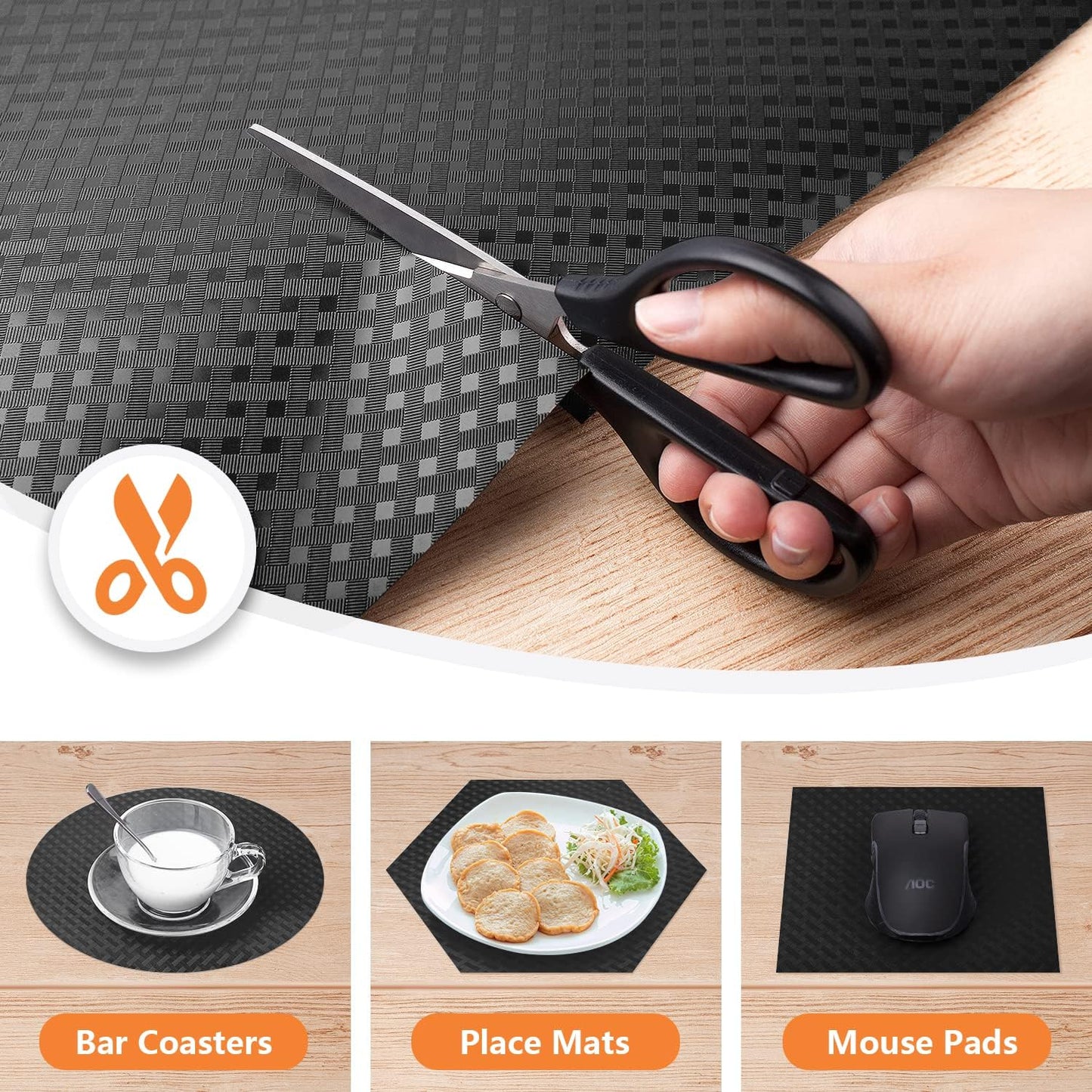 Shelf Liners for Kitchen Cabinets Refrigerator Liners Waterproof & Oil-Proof Kitchen Cupboard Liner Non-Slip Drawer Mats EVA Material Non Adhesive Fridge Liner for Shelves - Black 23.6 x 157.4 Inches