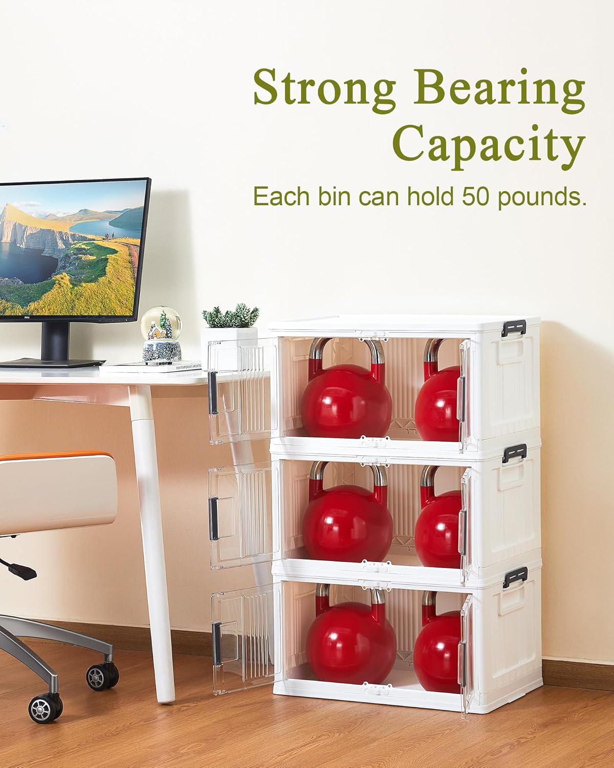 OlarHike 144QT Lockable Storage Bins with Lids - Folding Storage box with Doors and Wheels, Collapsible Plastic Storage Bins for Closets, Stackable Storage Organizer, Storage Containers, 3 Pack Cubes