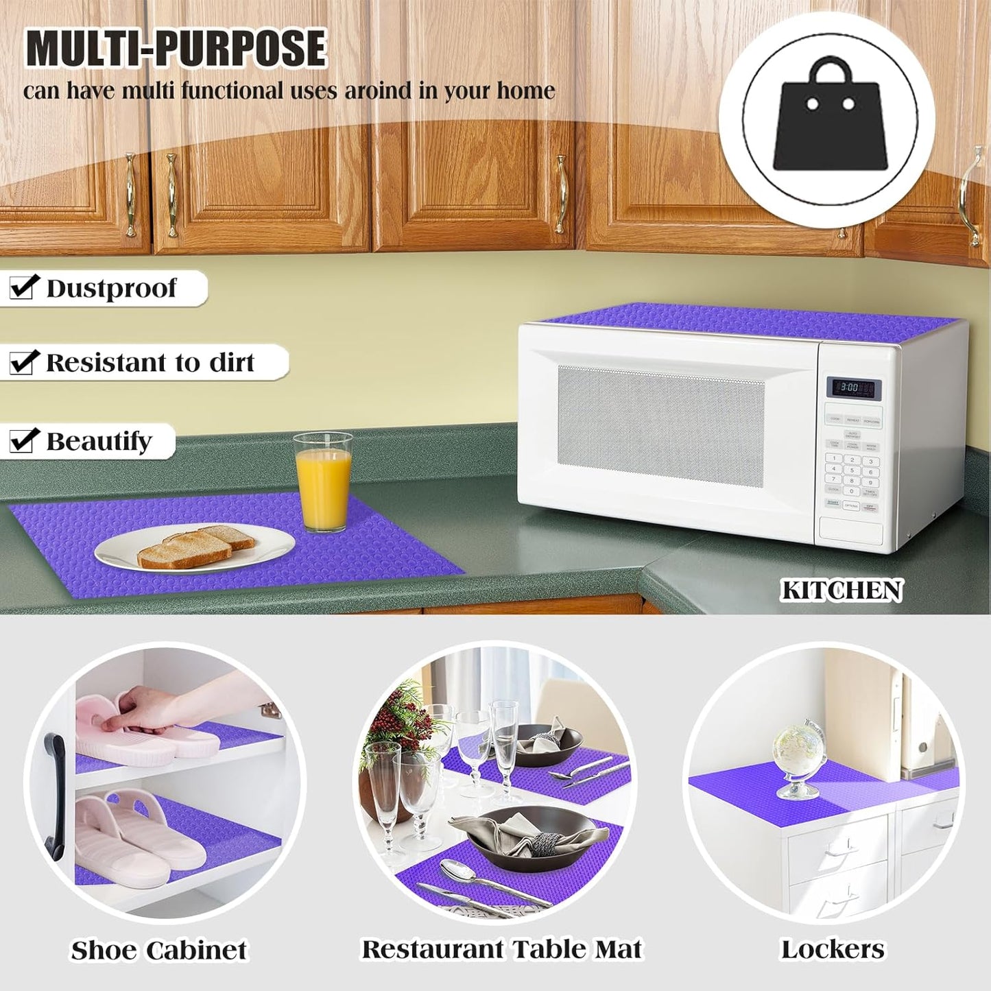 Daixer 20Pcs Refrigerator Liners, Washable Fridge Liner Shelf Mats Refrigerator Pads for Cupboard Cabinet Drawer Home Kitchen Accessories Organization (Purple)