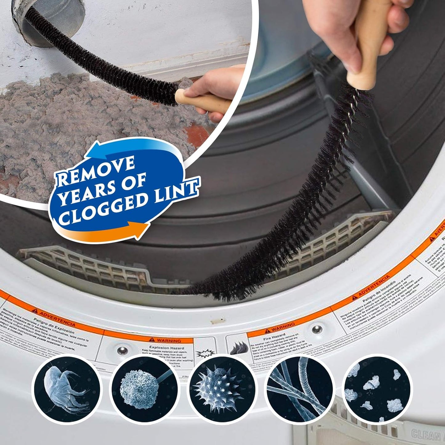 Holikme 2 Pieces Dryer Vent Cleaner Kit, Dryer Lint Vacuum Attachment and Flexible Dryer Lint Brush, Dryer Vent Vacuum Hose Attachment,Dark Blue