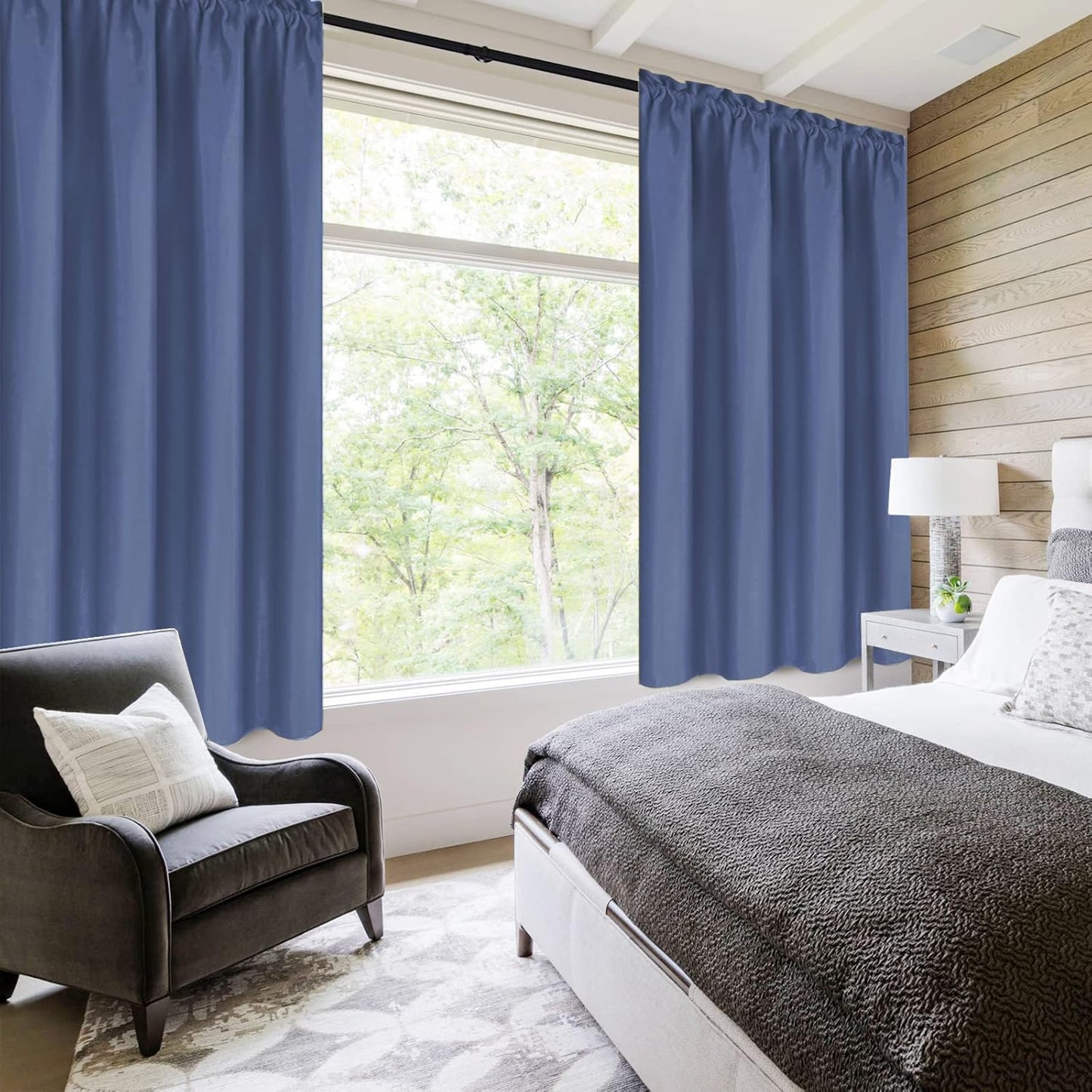 DWCN Blackout Curtains – Thermal Insulated, Energy Saving & Noise Reducing Bedroom and Living Room Curtains, Dusty Blue, W 38x L 63 Inch, Set of 2 Rod Pocket Curtain Panels