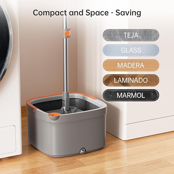 KZKR Spin Mop and Bucket Set with 2 Replaceable Microfiber Mop Pads with Self Separation Dirty and Clean Water System, Self Wringing 360° Rotating Square Mop Head for Hardwood Tile Marble Floors