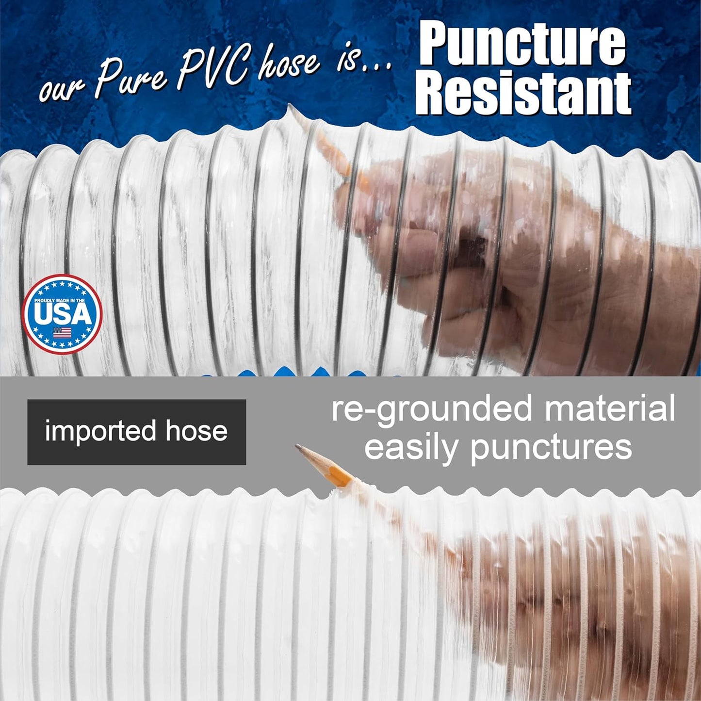 PVC Dust Collection Hose w/4 Thumbscrew Clamps, Puncture Resistant, Carbon Steel Wire, Clear Flexible PVC Dust Collector Hose, Proudly Made in USA (4" x 50')