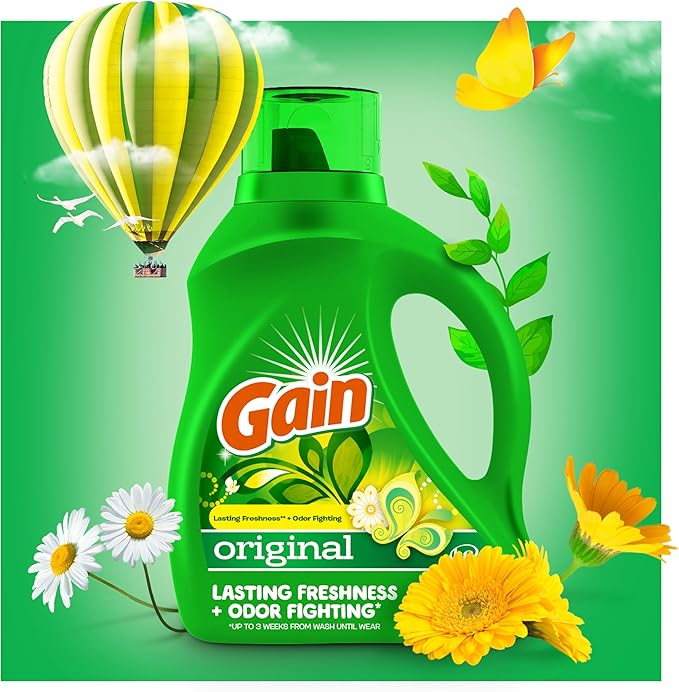 Gain Liquid Laundry Detergent, Original Scent, 194 fl oz, 134 loads, Freshness + Odor Fighting, Laundry Detergent Liquid Soap, HE compatible